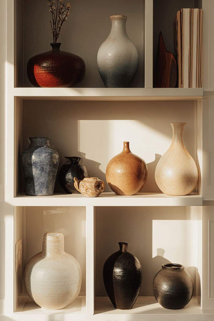 Ceramic Vases on Living Room Shelves