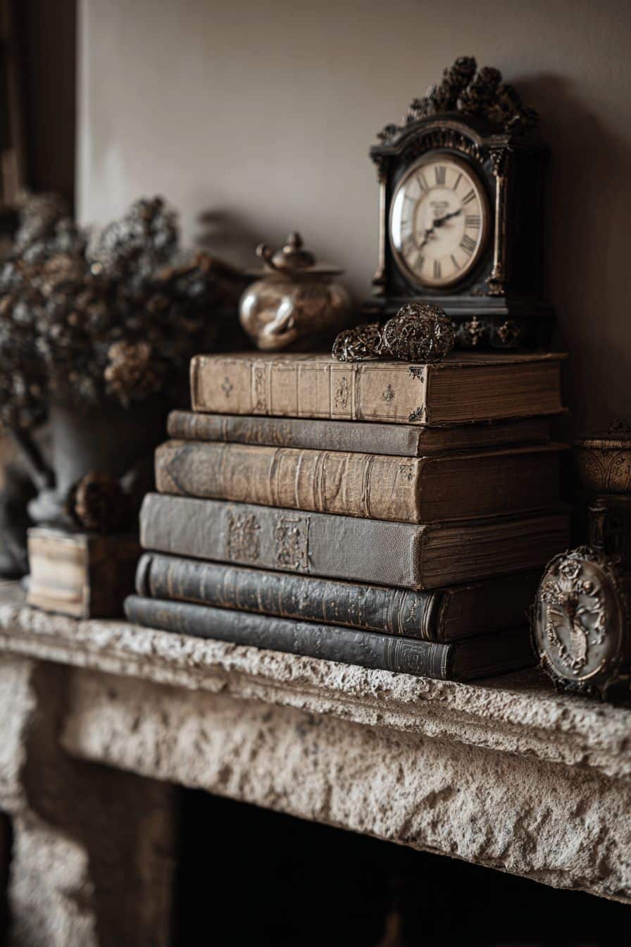 Classic Books Displayed on Mantelpiece