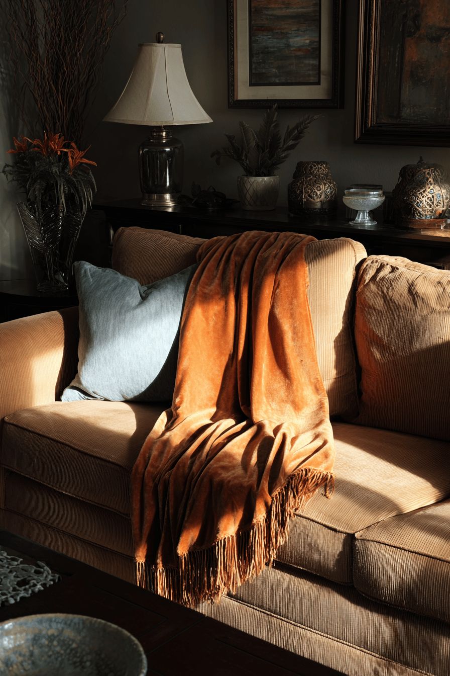 Velvet Throw Blanket on Couch