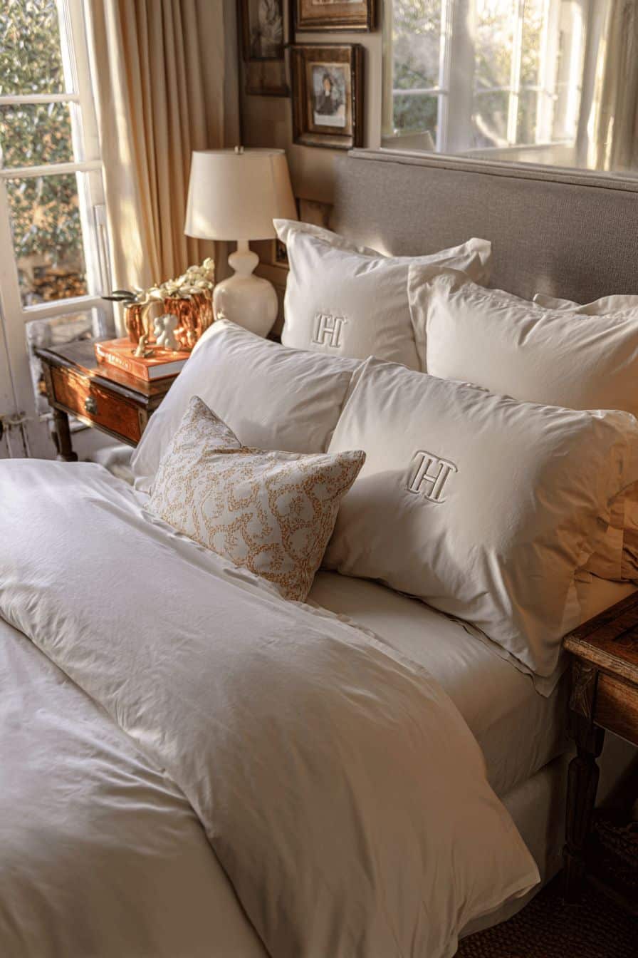 Monogrammed Linens in Guest Bedroom