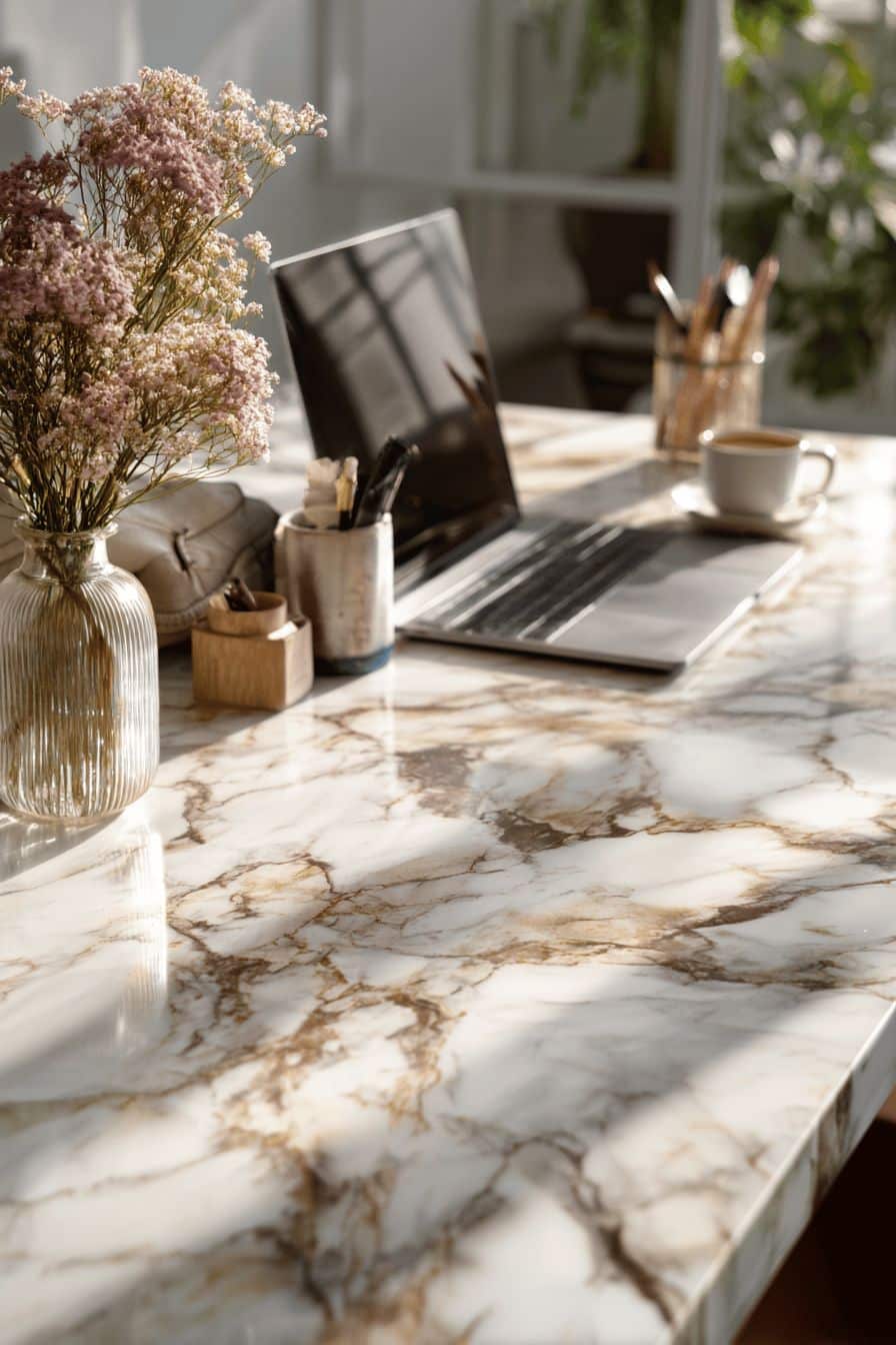 Faux Marble Tabletop with Contact Paper