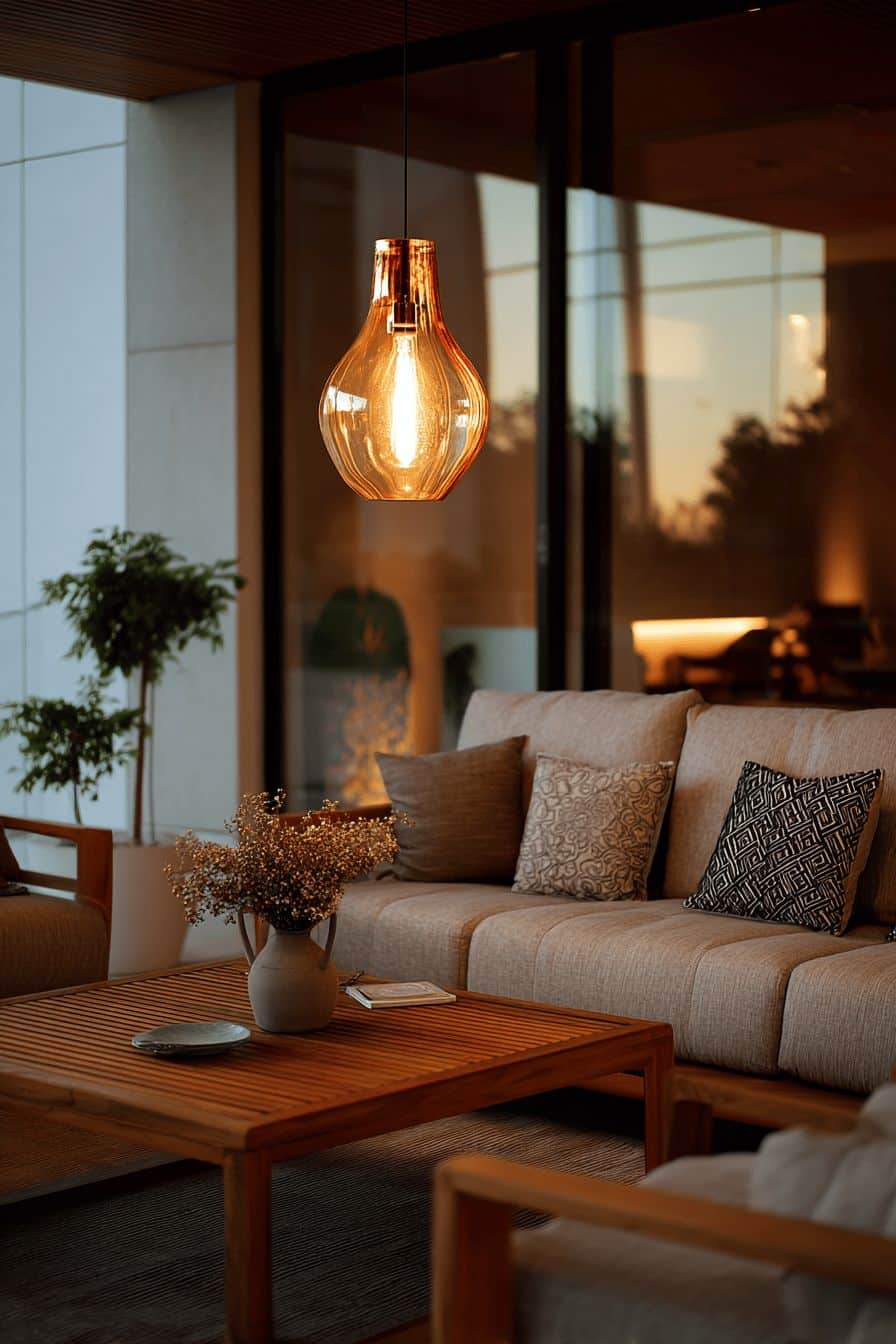 Copper Pendant Light Above Seating Area