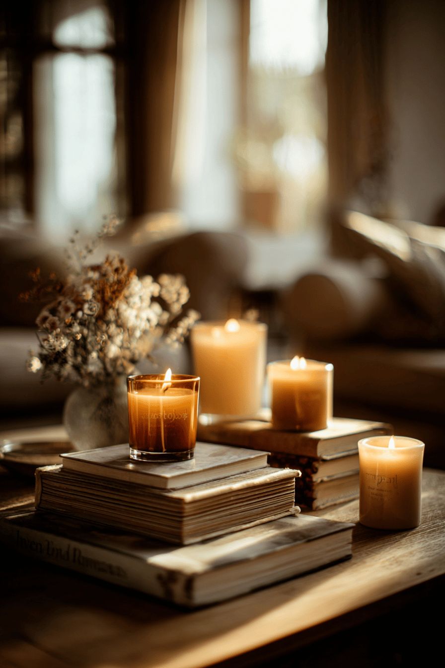 Cinnamon Scented Candles on Coffee Table