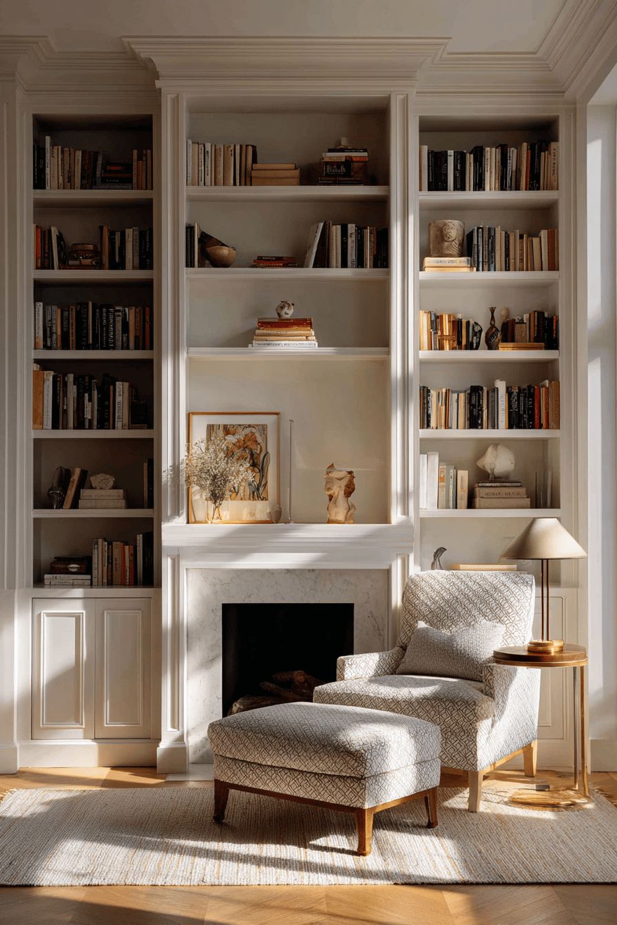 Tall Bookcases Framing the Room