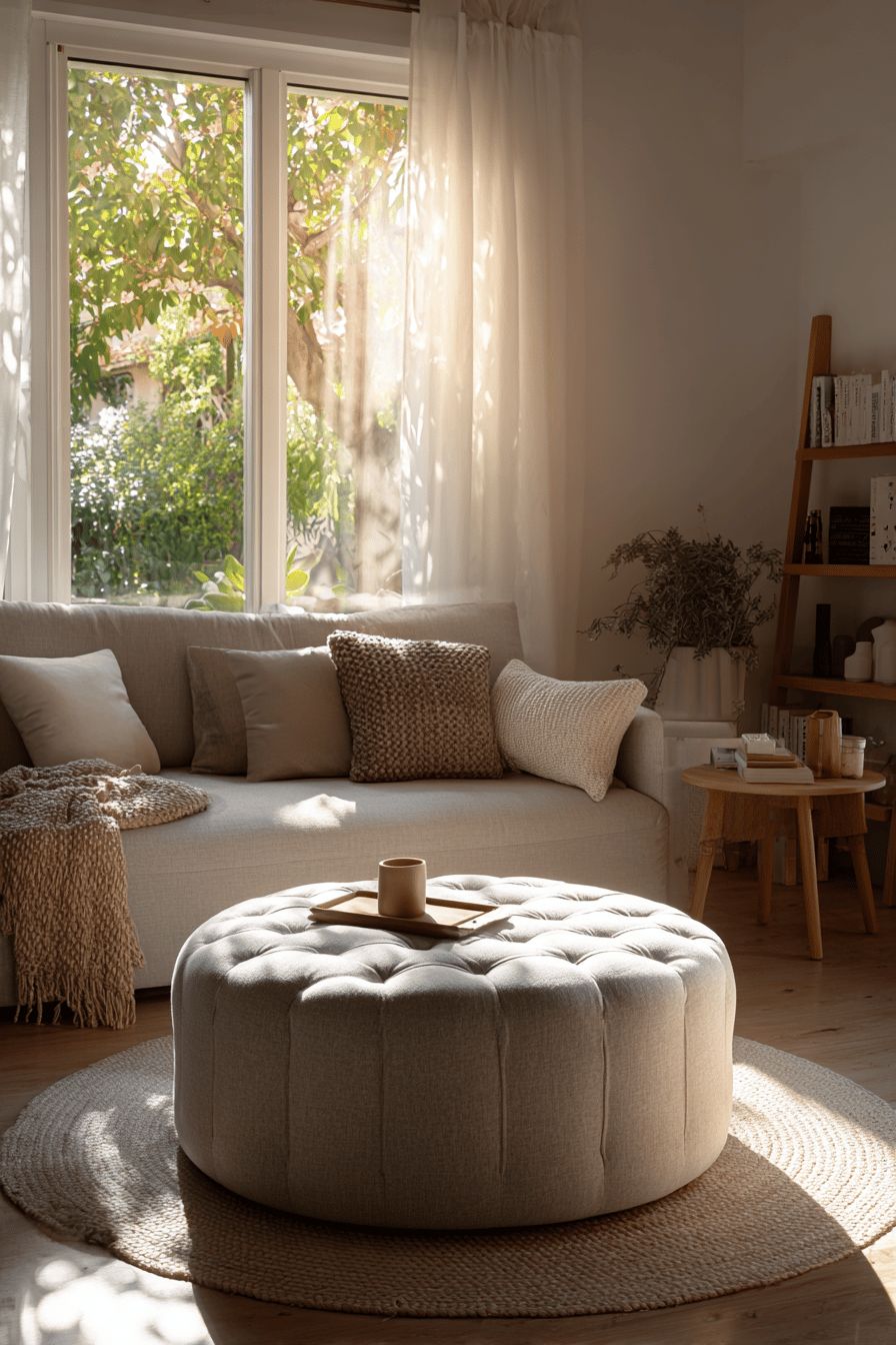 Place a Round Ottoman as a Centerpiece