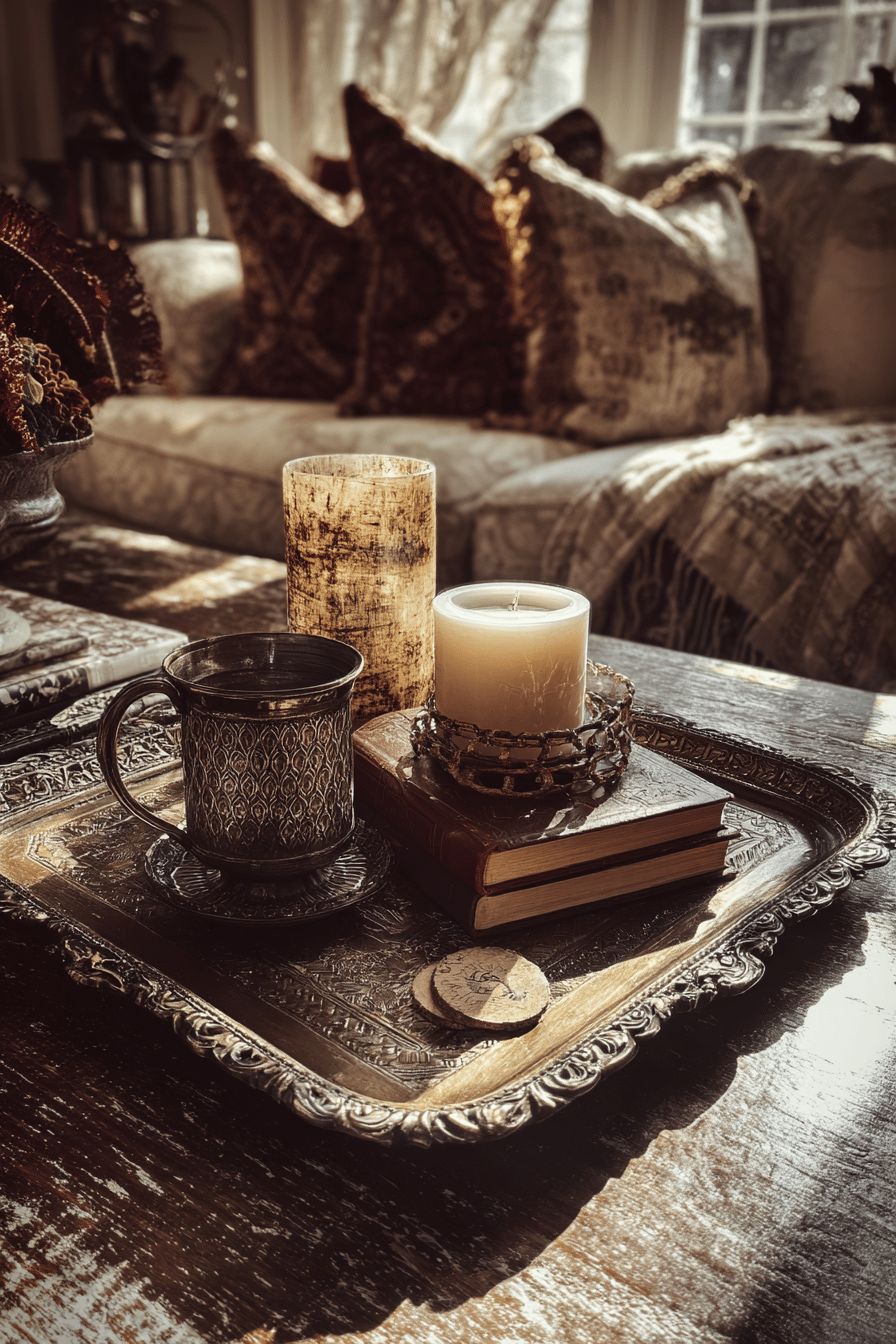 Vintage Trays on Coffee Table