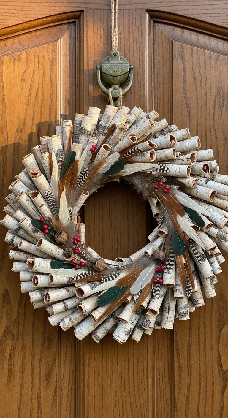 Birch Bark and Feather Accent Wreath