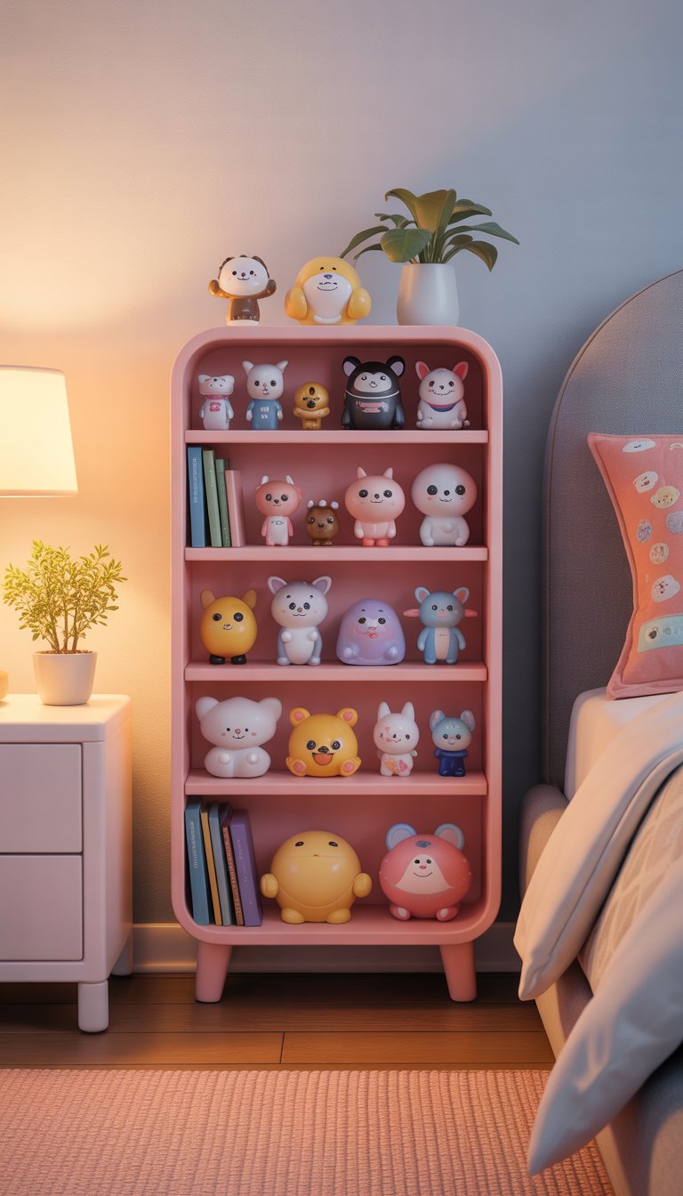 Mini bookshelf with cute figurines.