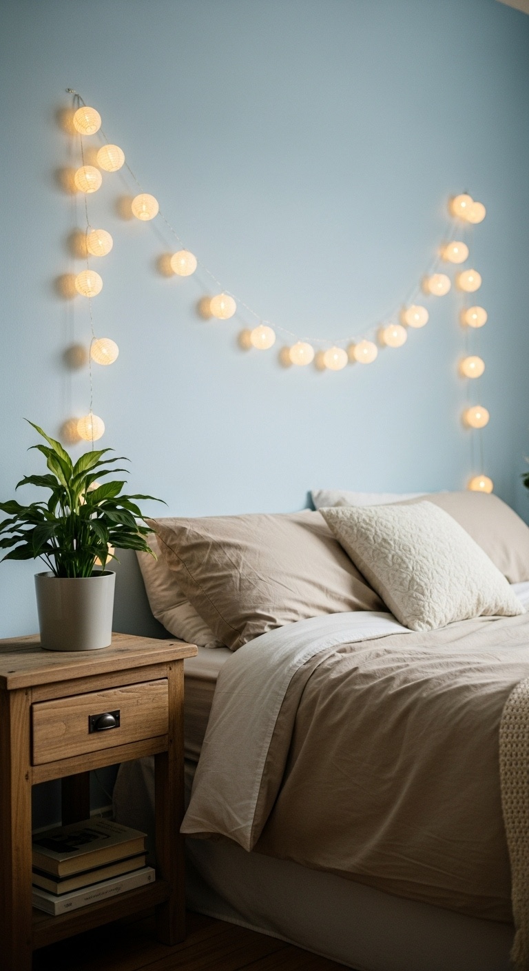 String lights with tiny paper lanterns.