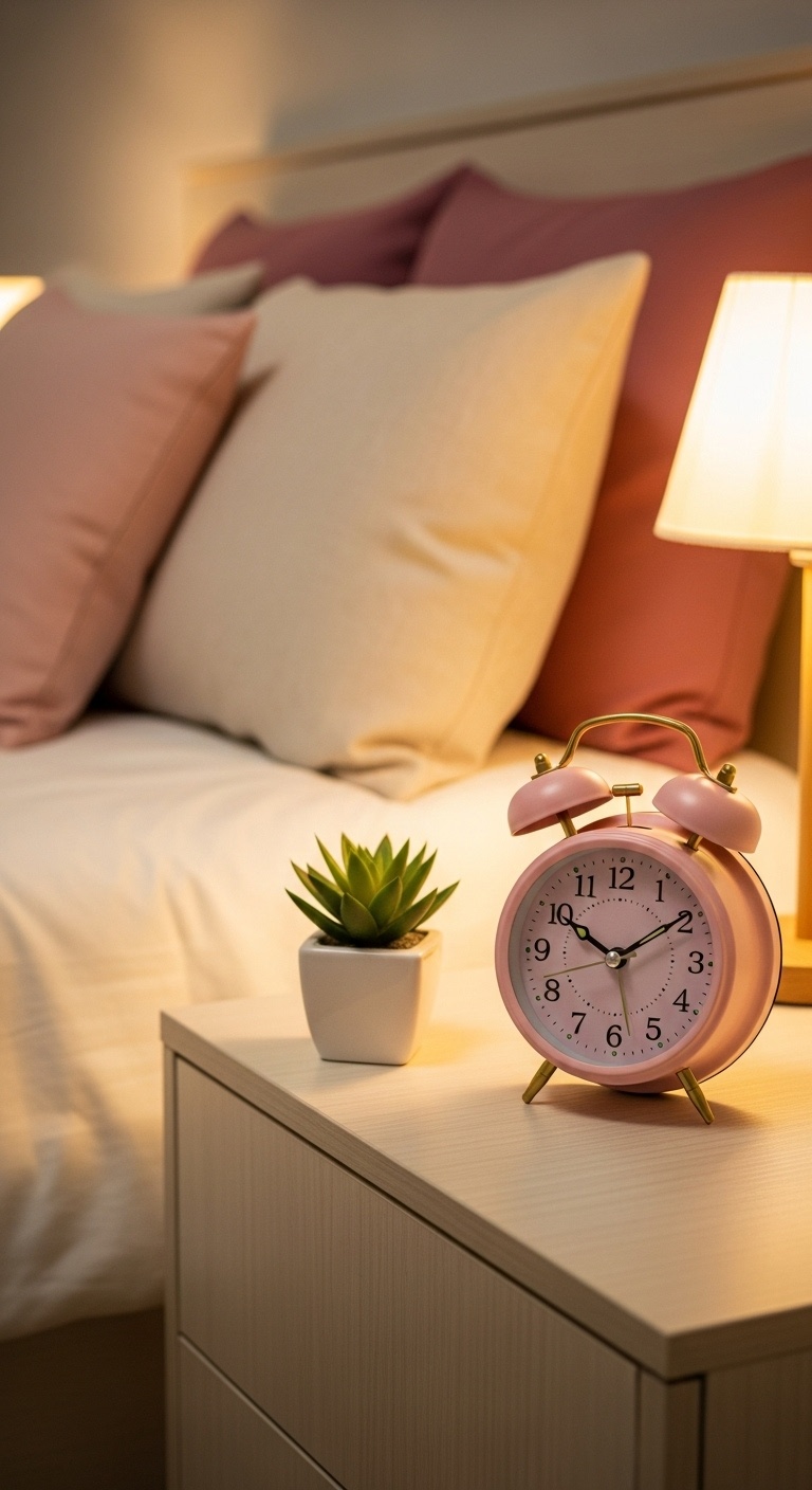 Pink and gold alarm clock.