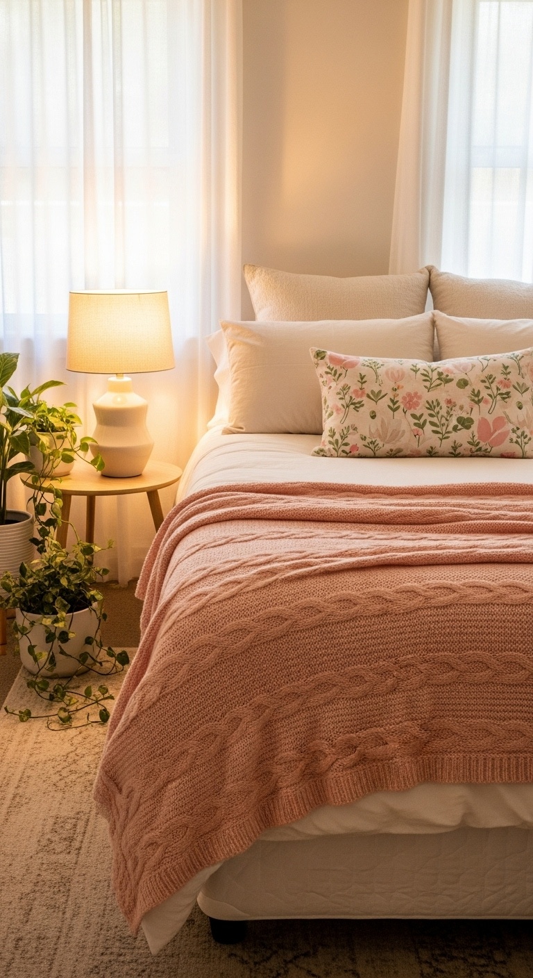 Soft knitted throw blanket.