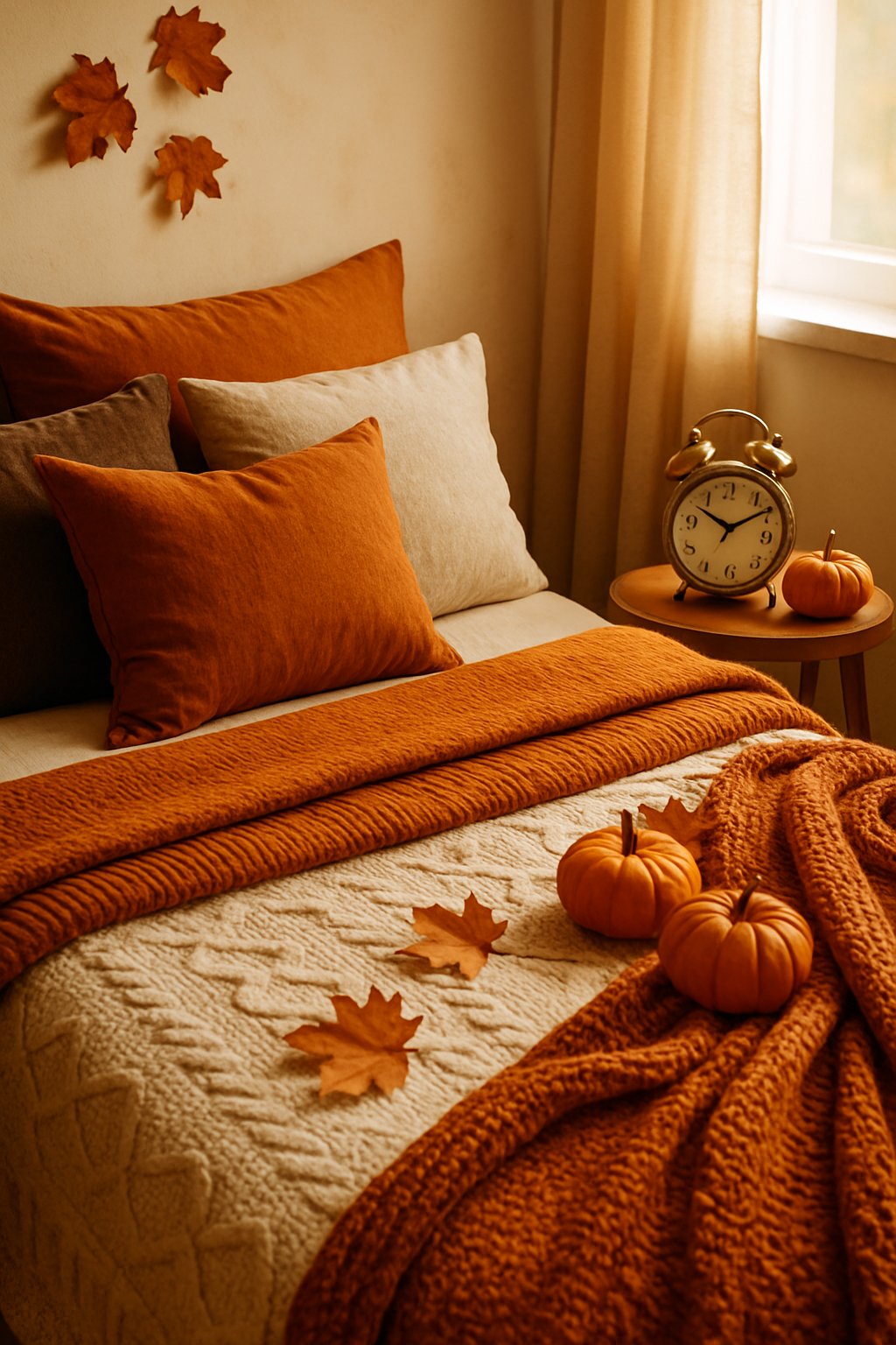 Vintage brass alarm clock on bedside table