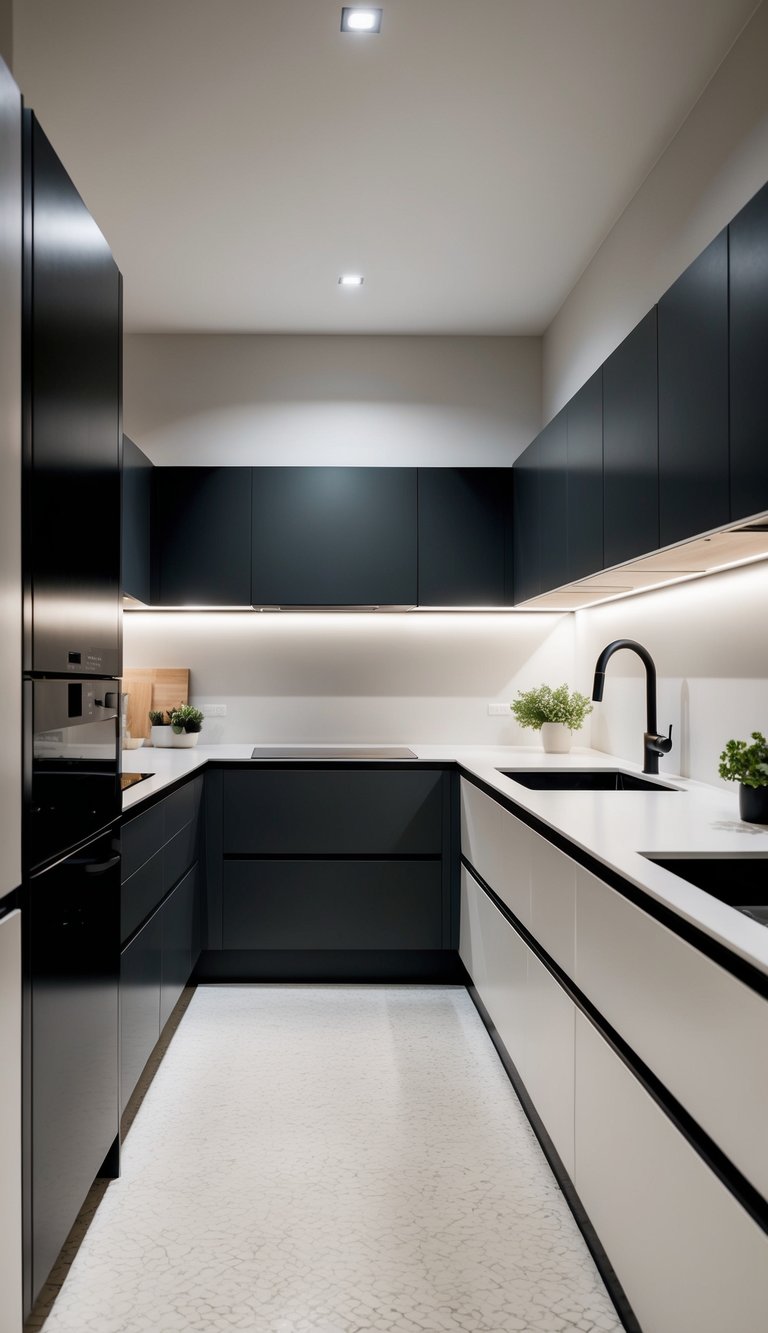 Modern kitchen featuring charcoal and off-white two-tone cabinets for a sharp, stylish design