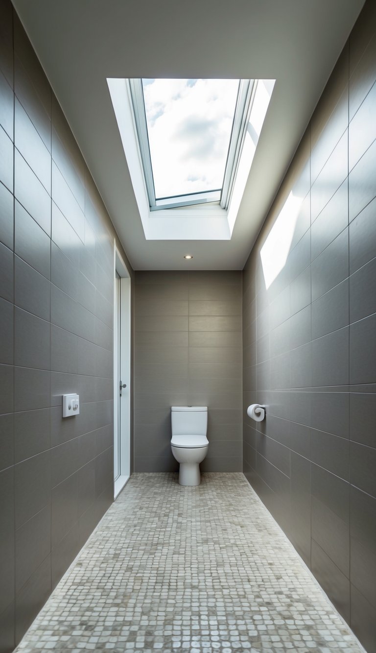 Skylight illuminating a narrow bathroom