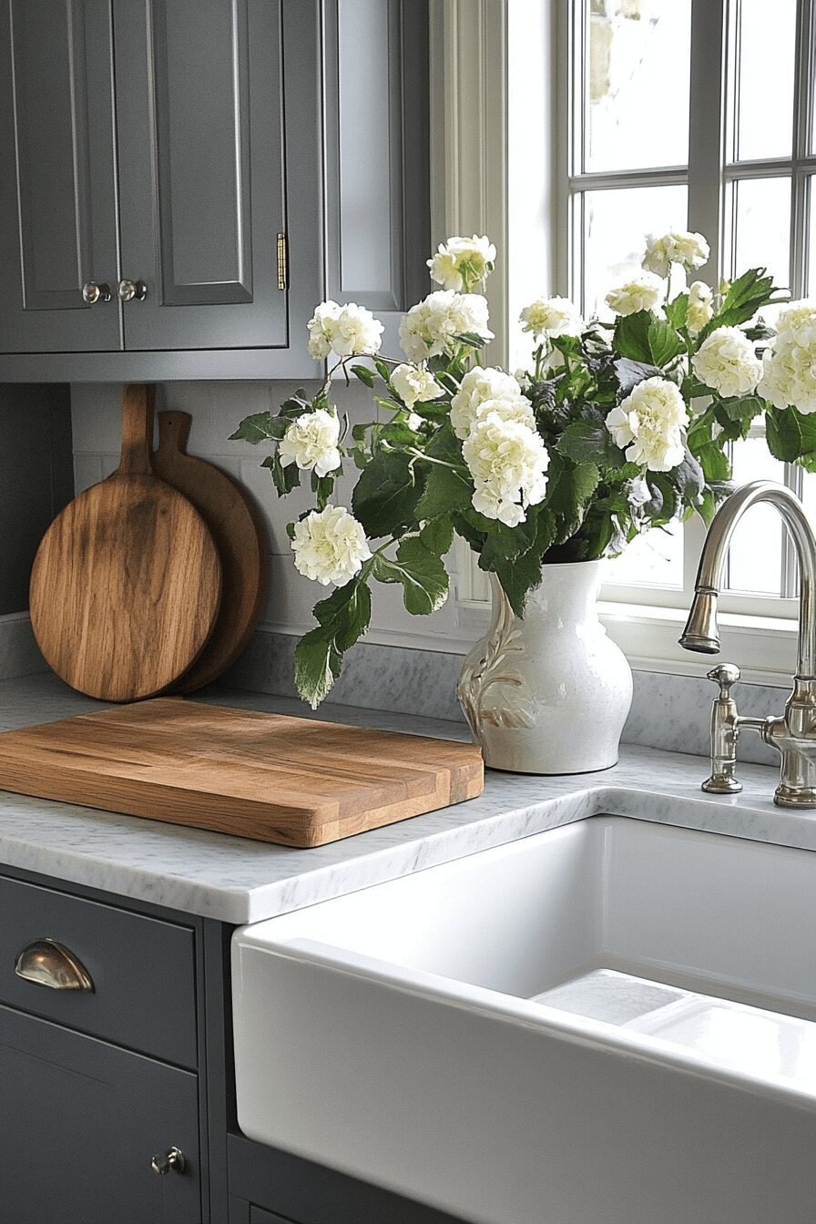 grey and white kitchen cabinets