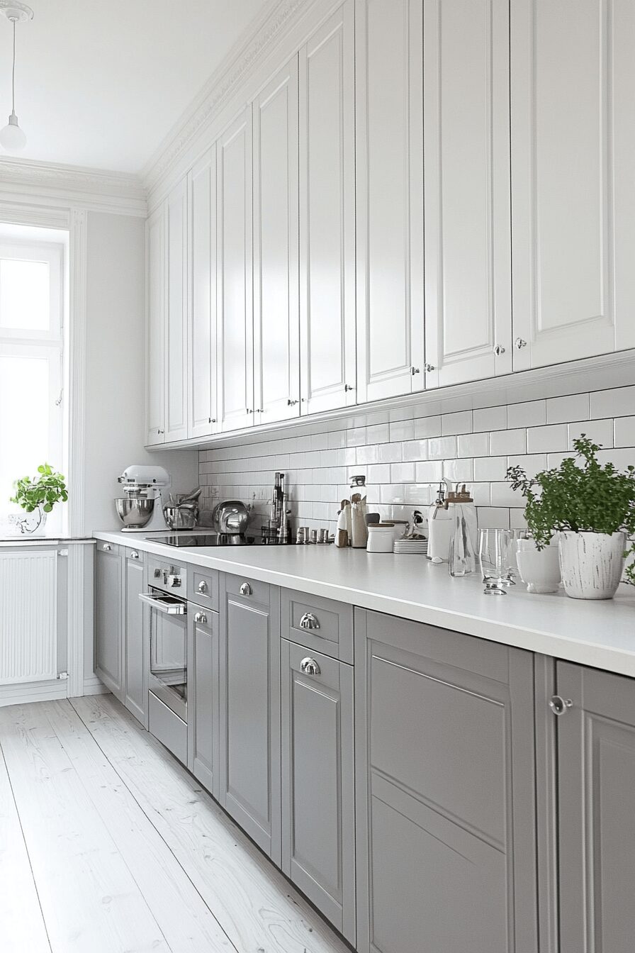 grey and white kitchen cabinets