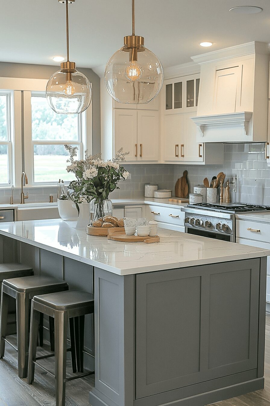 grey and white kitchen cabinets