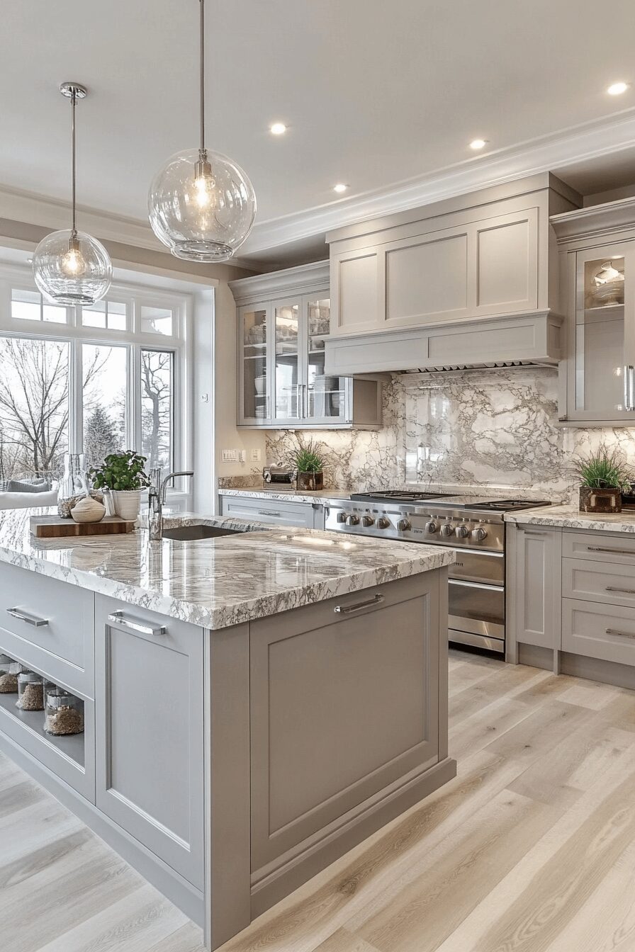 grey and white kitchen cabinets