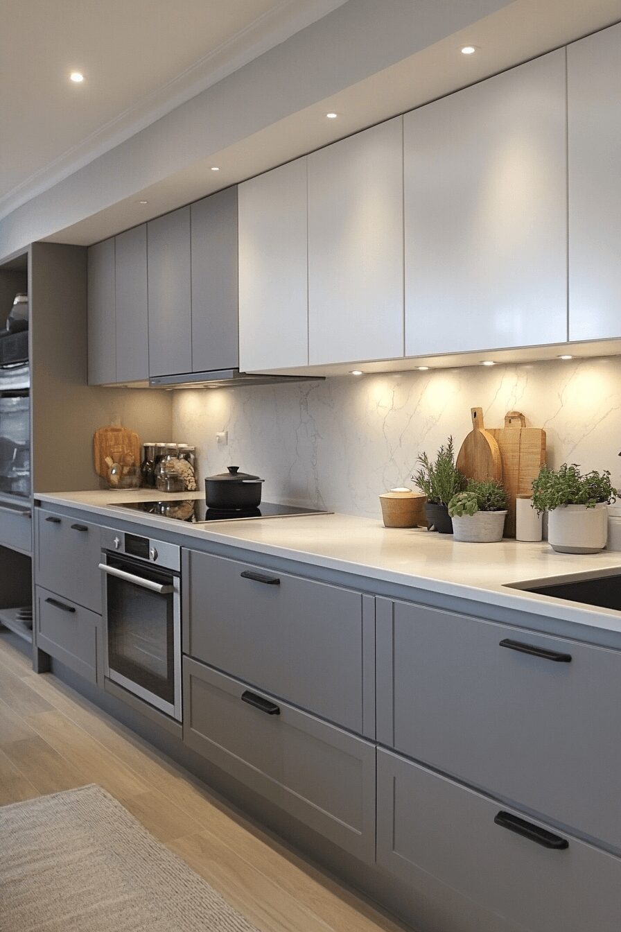 grey and white kitchen cabinets