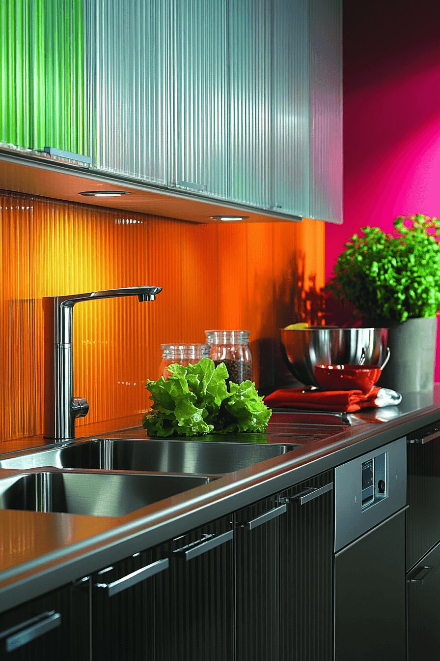 modern fluted glass kitchen cabinets
