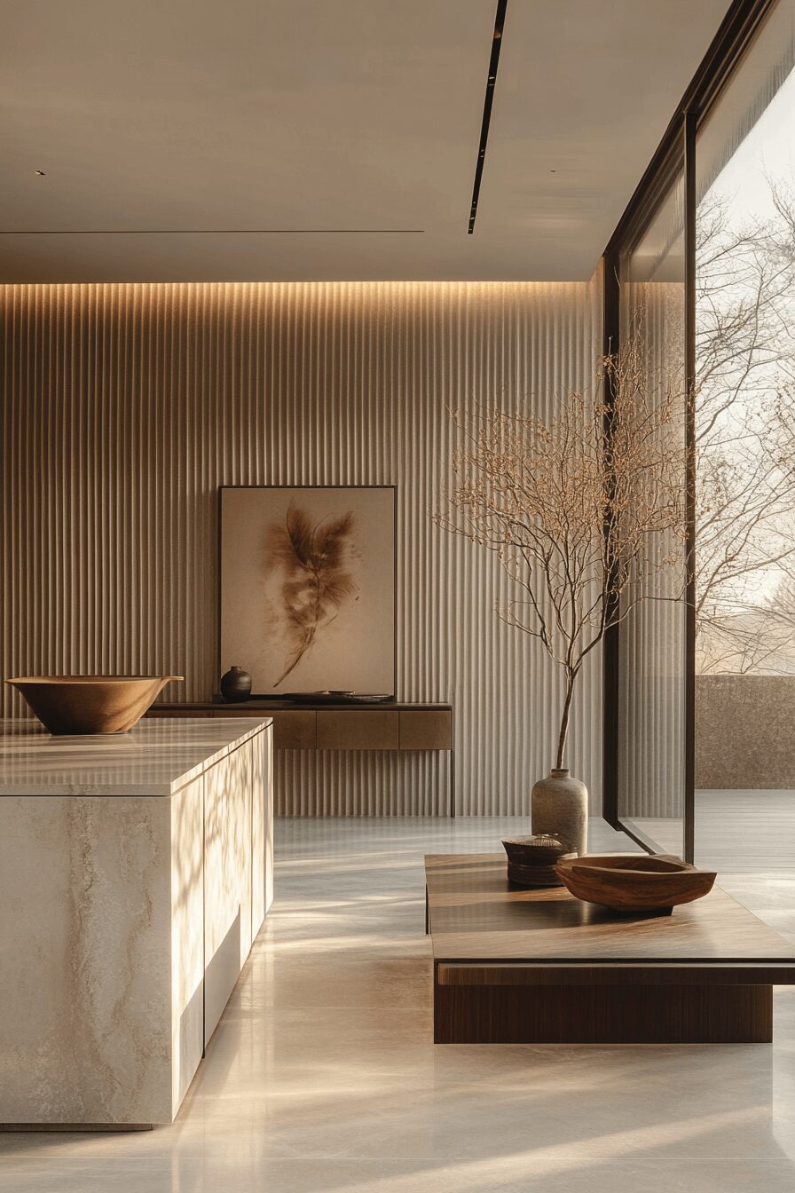 minimalist fluted glass kitchen cabinets