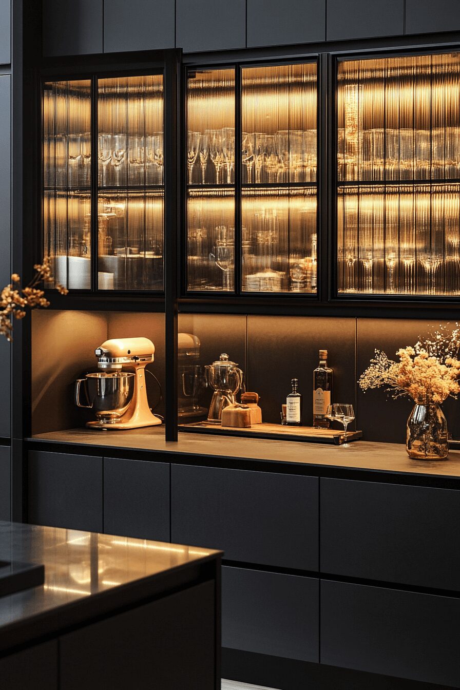 bold fluted glass kitchen cabinets