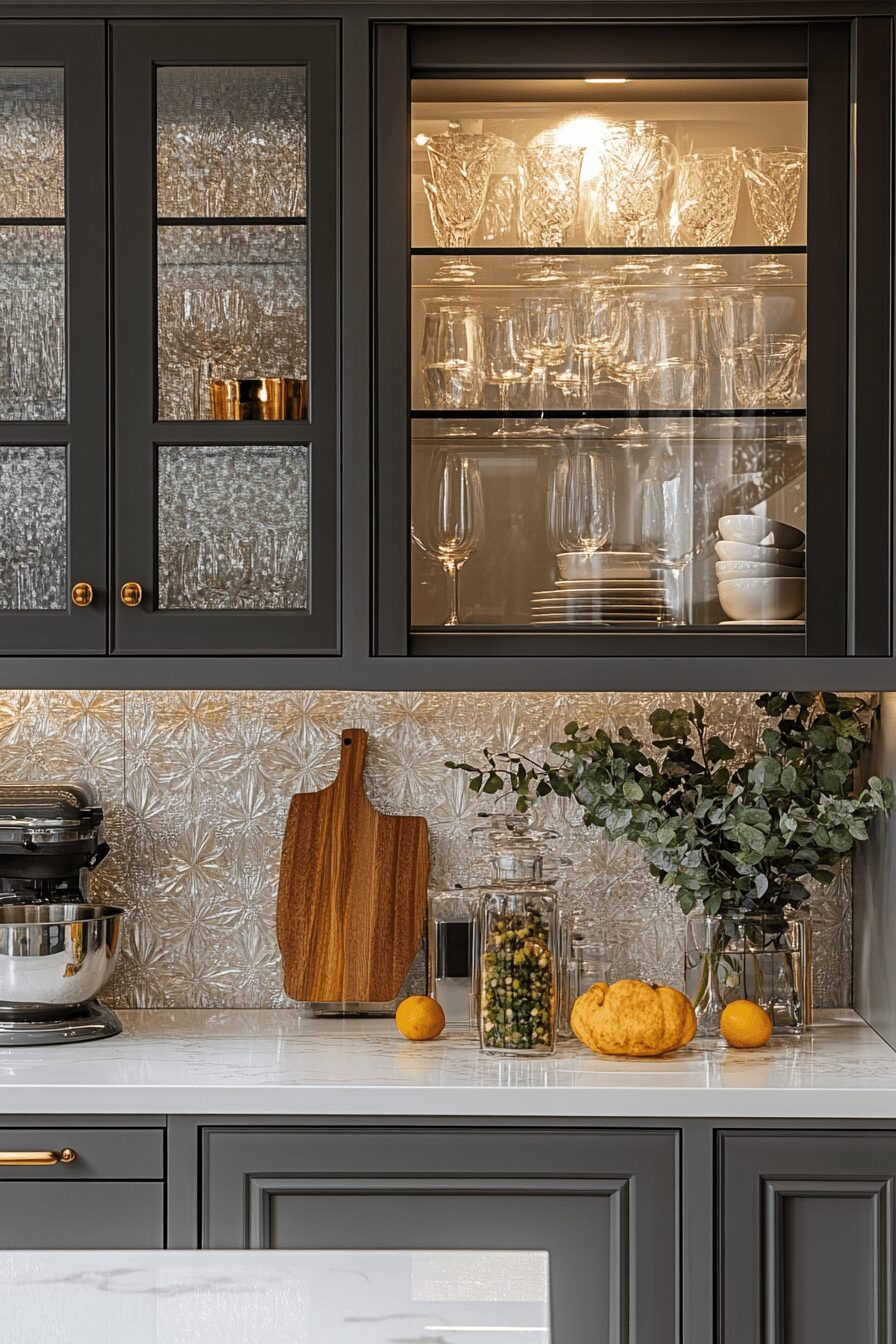 functional fluted glass kitchen cabinets