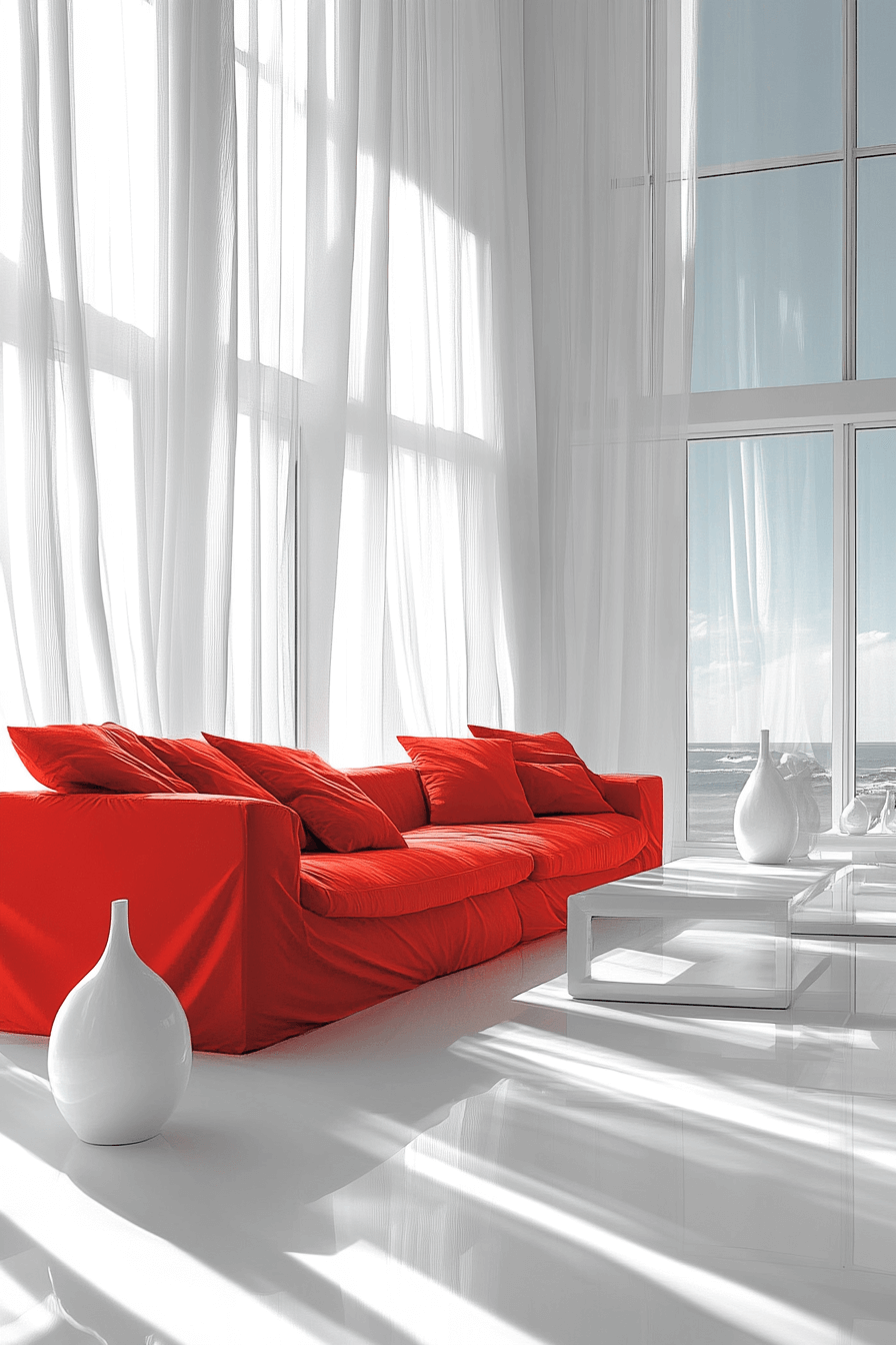 red couch living room