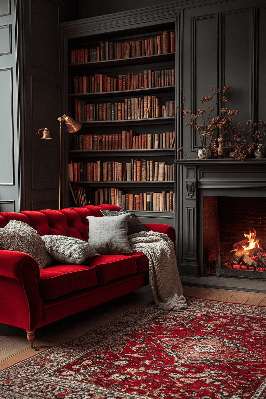 red couch living room