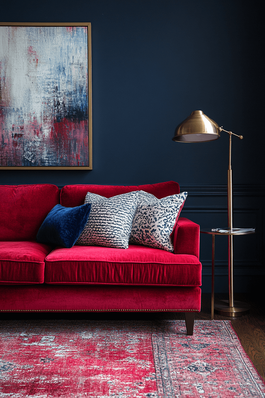 red couch living room