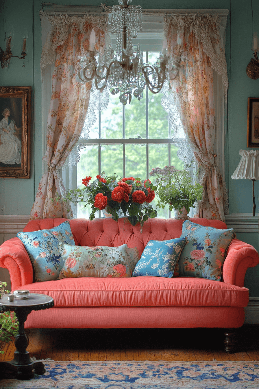 red couch living room