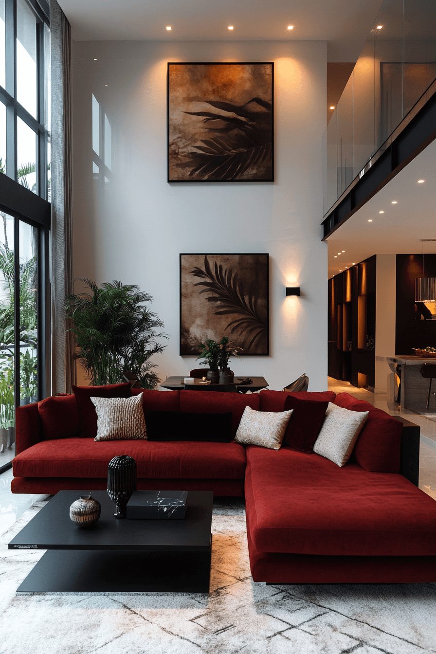red couch living room