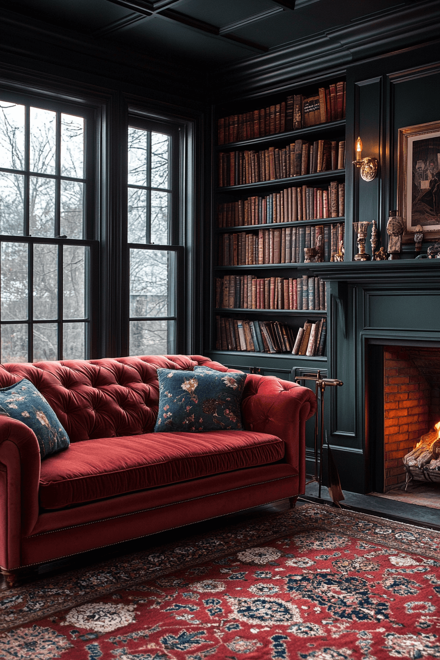 red couch living room