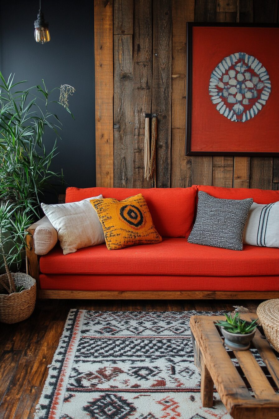 red couch living room