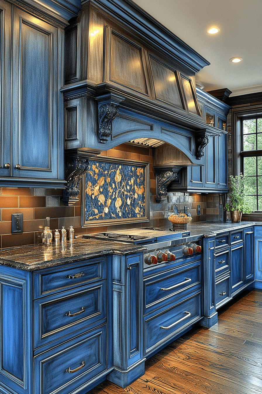 blue grey kitchen cabinets