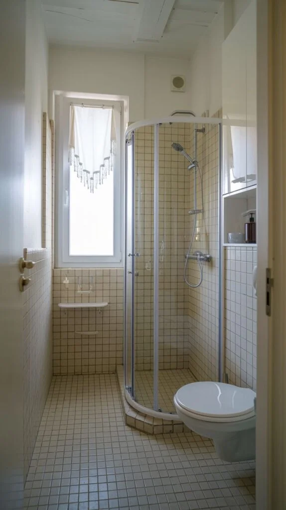 Bathroom with corner shower and minimalist design