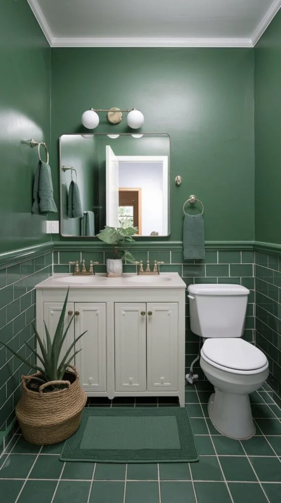Elegant green bathroom with double vanity