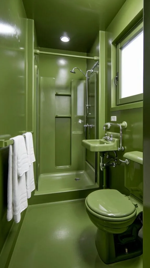 Monochromatic green bathroom with matching fixtures
