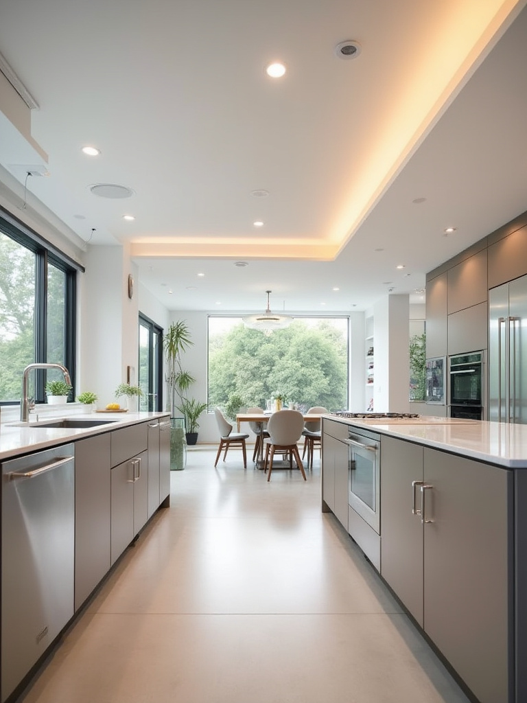 Kitchen ceiling with recessed LED lighting