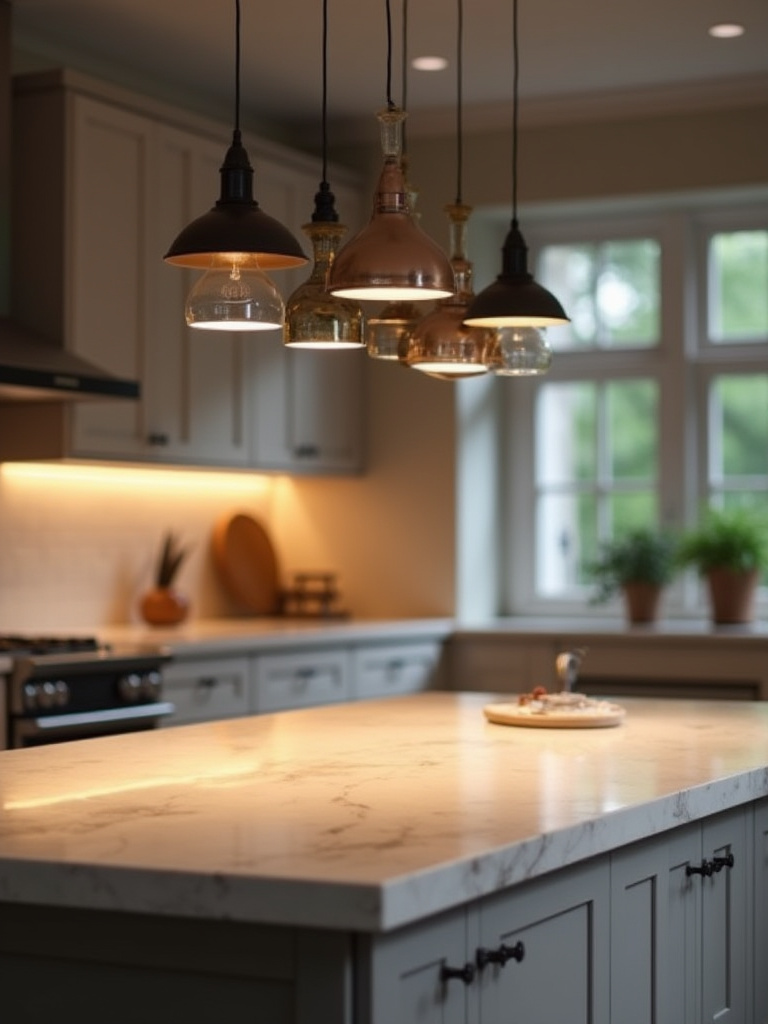 Kitchen island with pendant task lighting