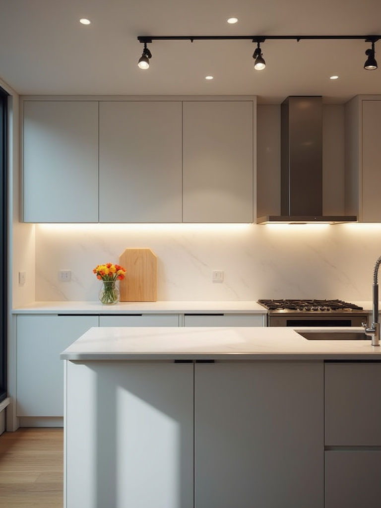 Kitchen with flexible track lighting system