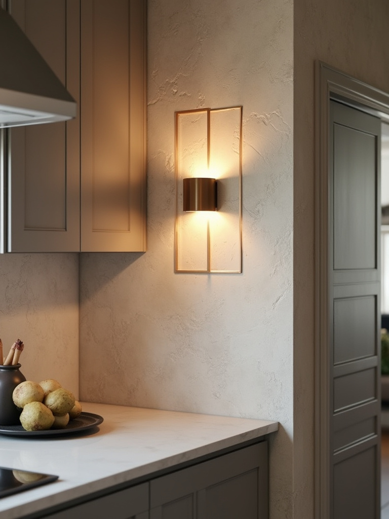 Kitchen wall sconces casting ambient light