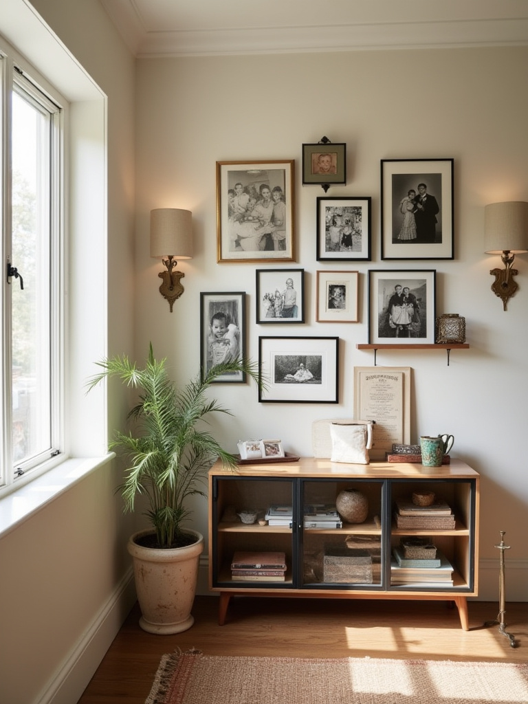 Dining room showcasing gallery wall and heirloom display