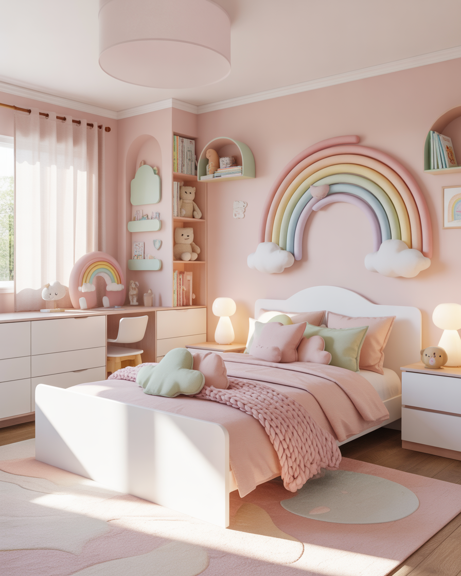Pastel rainbow kids bedroom