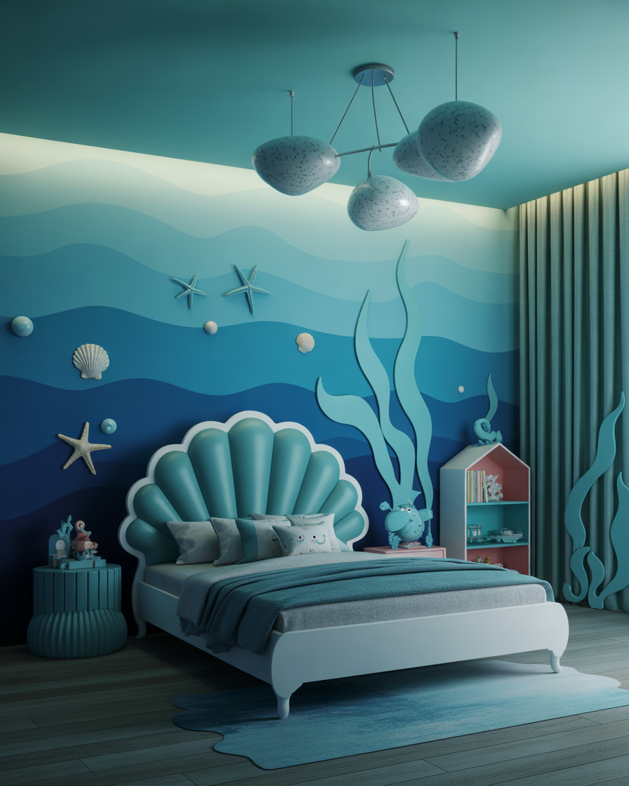 Mermaid themed kids bedroom