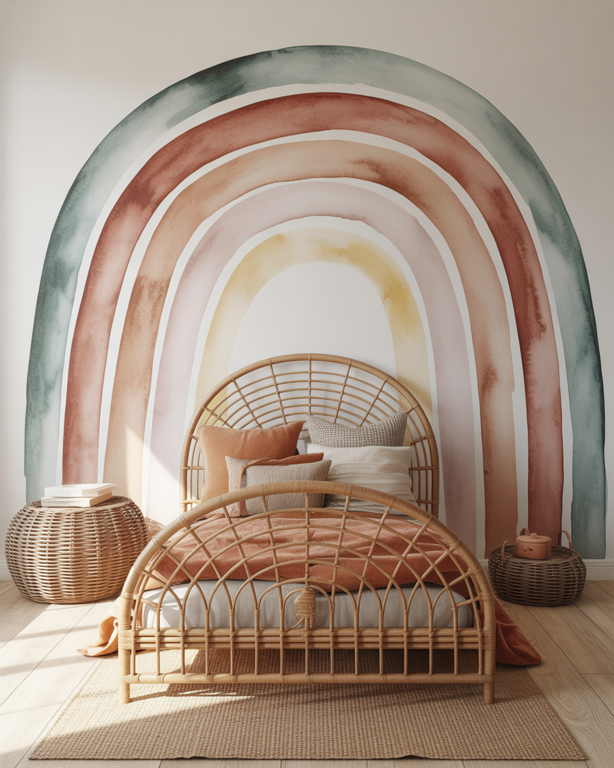 Boho rainbow kids bedroom