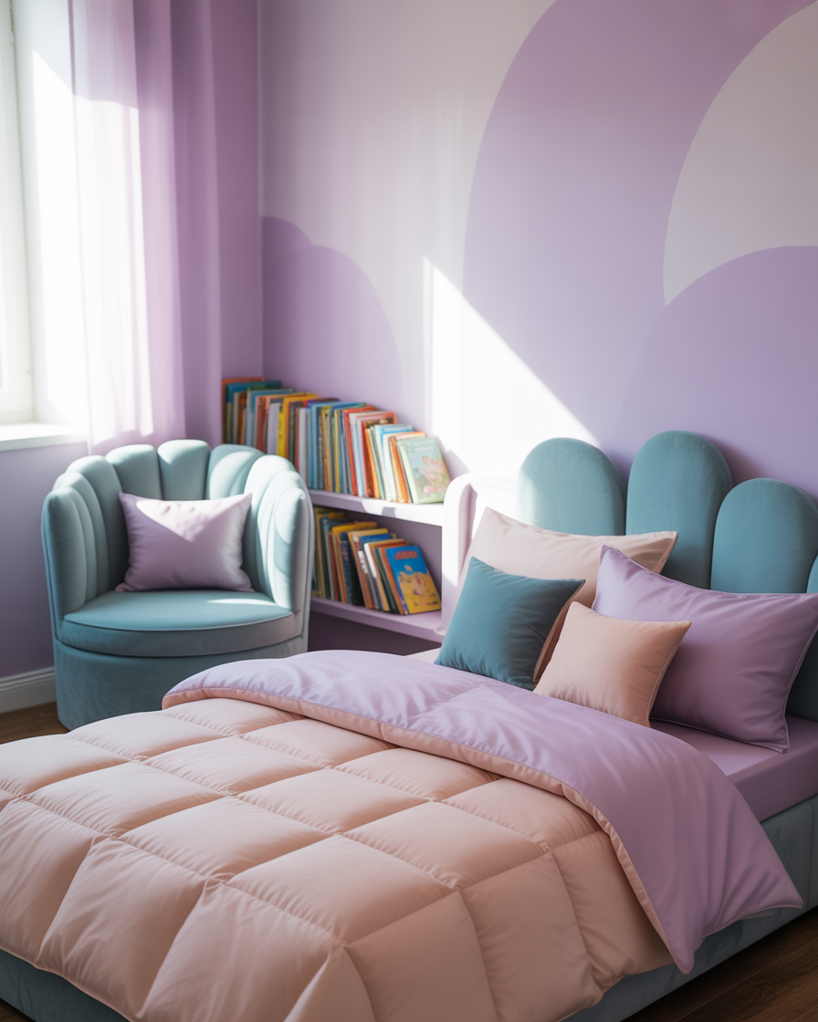 Lilac and teal kids bedroom