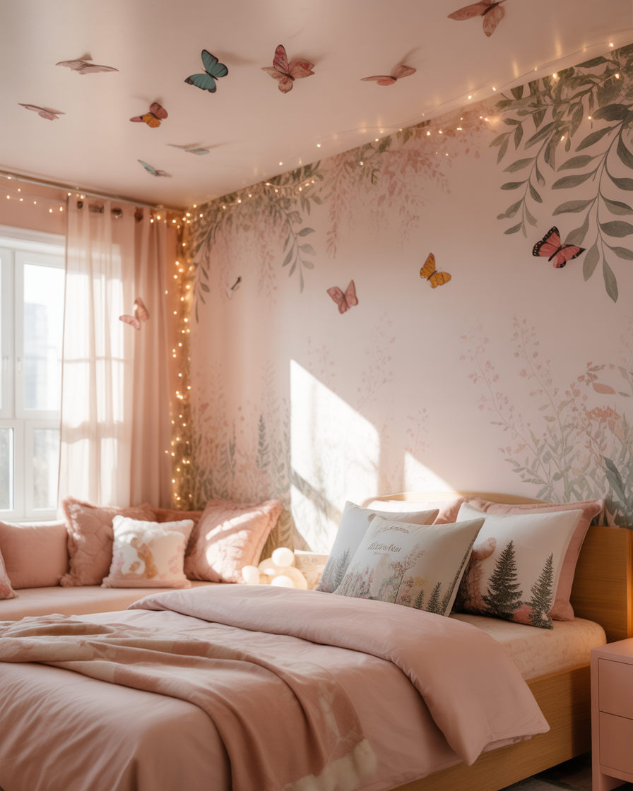 Pink fairy forest kids bedroom