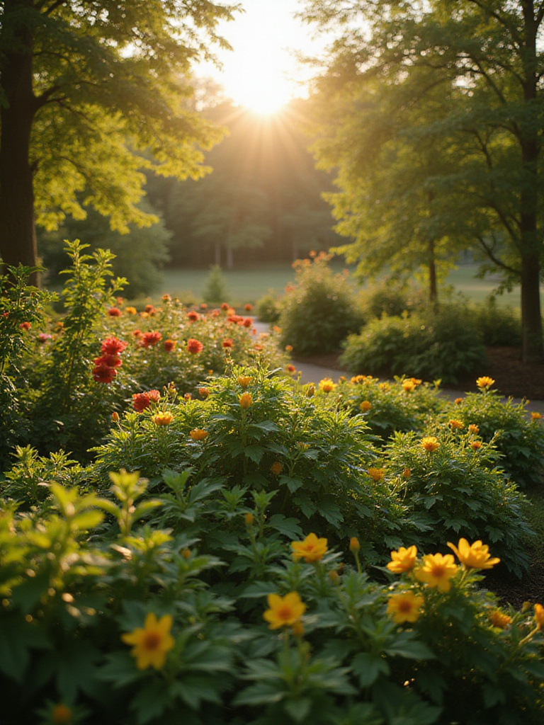 A vibrant flower garden highlighting selective pruning techniques for bushier plant growth.