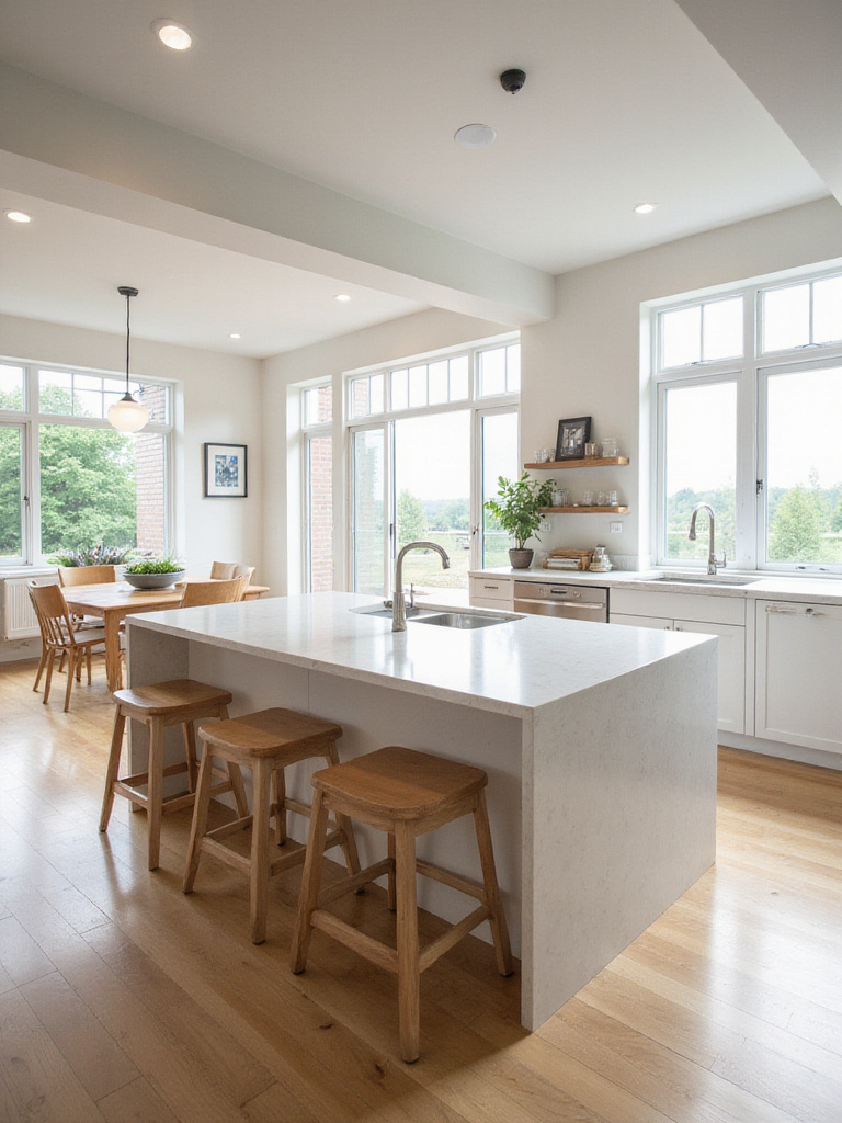 Various kitchen island shapes including rectangle, oval, and L-shape, demonstrating form and function.